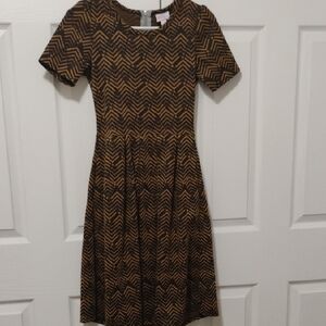 LuLaRoe Brown Chevron Midi Dress, Size XS